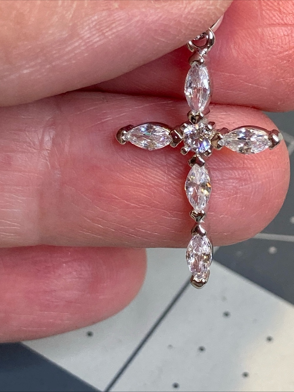 Bleu Sage 925 Silver Crystal Cross Pendant Necklace 18"